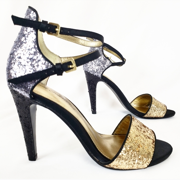 Lulu Townsend Shoes - Glitter Color Block Strappy Heels